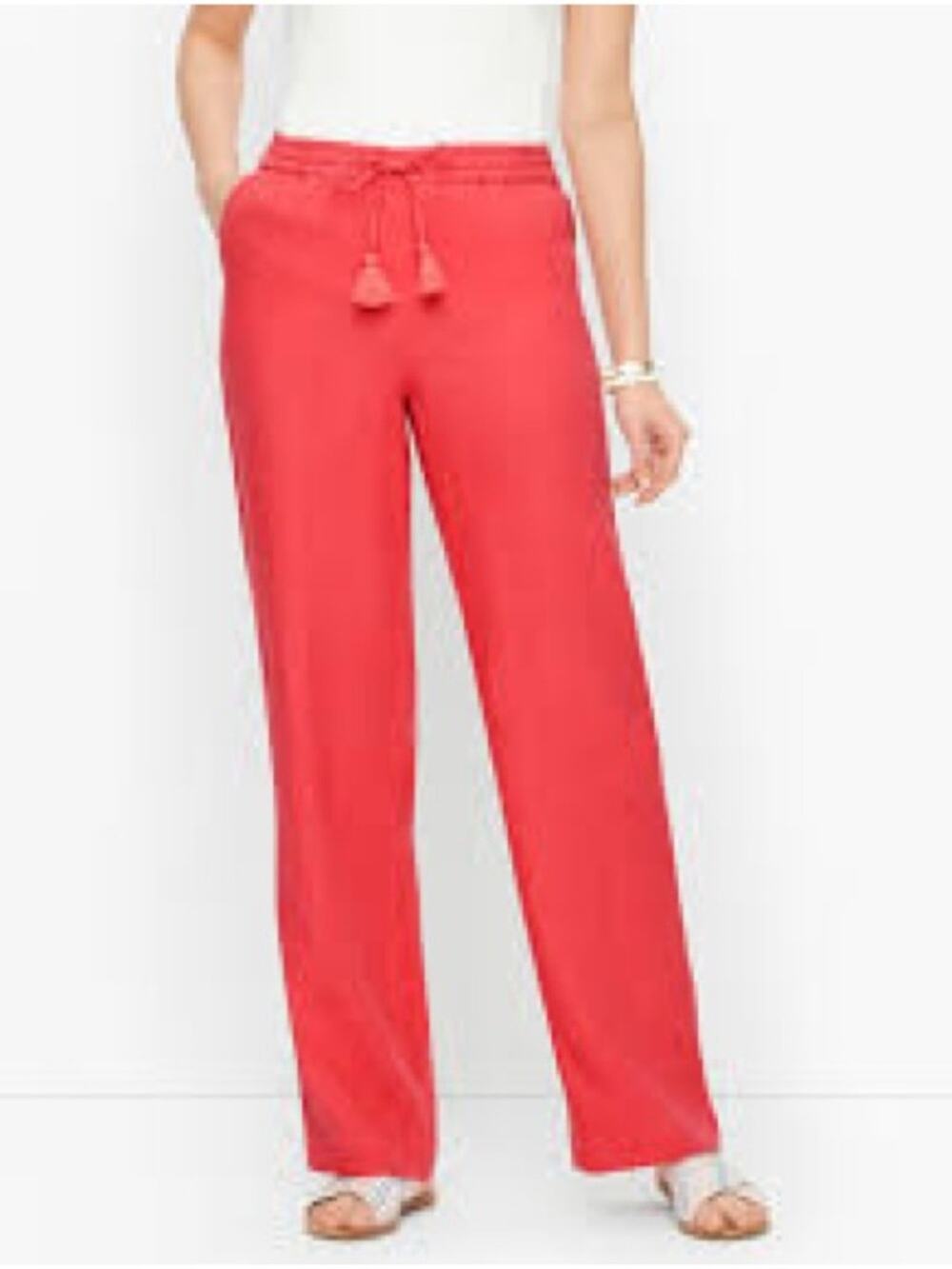 NWT Talbots Coral 100% Linen Wide-Leg Drawstring Pants Size 12 0781